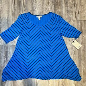 Dana Buchman Striped Tunic Top Blue Black Women’s Size S Causal Comfy NWT